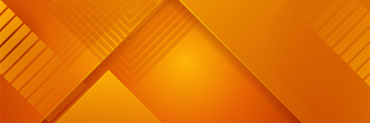 Modern orange yellow abstract vector long banner. Minimal background with waves arrows geometric shapes and copy space for text. Social media cover and web wide banner template