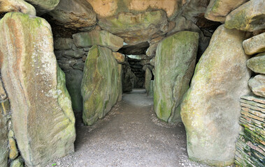 West Kennet Long Barrow prehistoric Neolithic tomb near Avebury, Wiltshire, England. The middle...