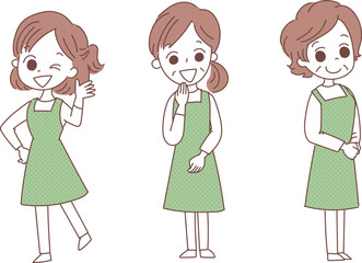 エプロン姿の女性たち　3人　笑顔