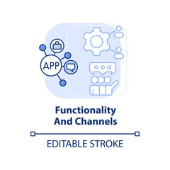Functionality and channels light blue concept icon. Customer engagement platform abstract idea thin line illustration. Isolated outline drawing. Editable stroke. Arial, Myriad Pro-Bold fonts used