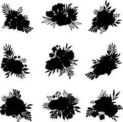 Floral elements your composition isolated Vectors Silhouettes