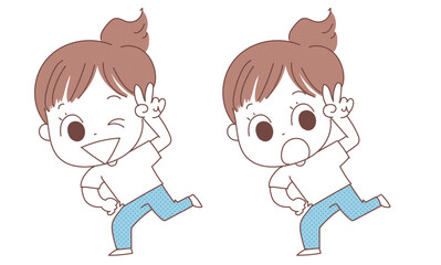 ピースサインの女の子