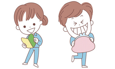 未経験マーク　お財布を持つ男女　作業着