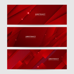 Fototapeta premium Modern red abstract vector long banner. Minimal background with waves arrows geometric shapes and copy space for text. Social media cover and web wide banner template