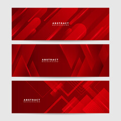 Modern red abstract vector long banner. Minimal background with waves arrows geometric shapes and copy space for text. Social media cover and web wide banner template