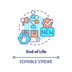 End of life concept icon. Replacement. Stage of product lifecycle abstract idea thin line illustration. Isolated outline drawing. Editable stroke. Arial, Myriad Pro-Bold fonts used