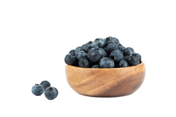 Ripe blueberries on a white background with space for text.