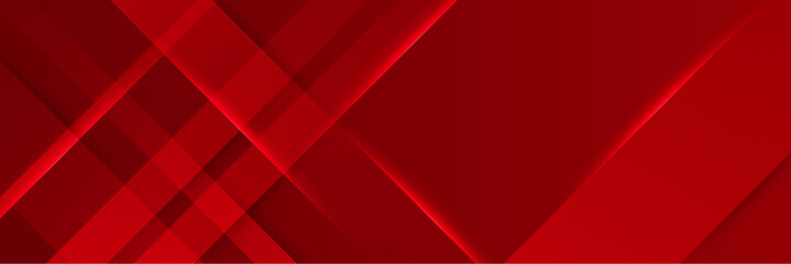 Modern red abstract vector long banner. Minimal background with waves arrows geometric shapes and copy space for text. Social media cover and web wide banner template