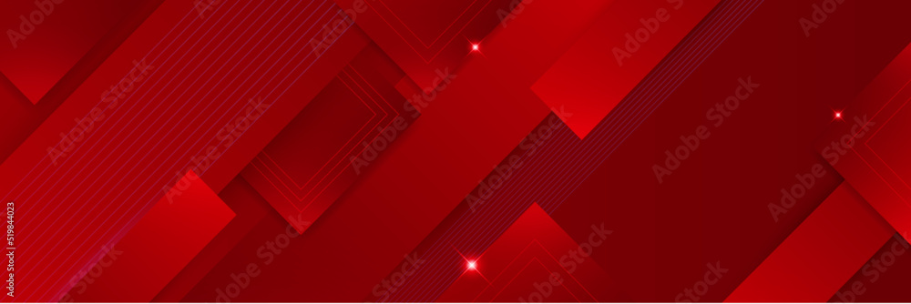 Wall mural modern red abstract vector long banner. minimal background with waves arrows geometric shapes and co