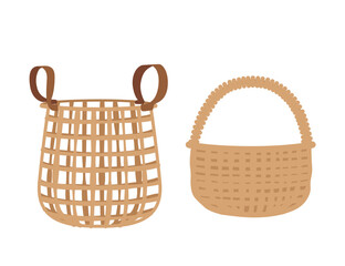 Two empty wicker baskets vector illustration isolated on white background