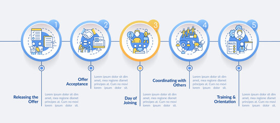 Team joining process circle infographic template. Employment. Data visualization with 5 steps. Editable timeline info chart. Workflow layout with line icons. Lato-Bold, Regular fonts used