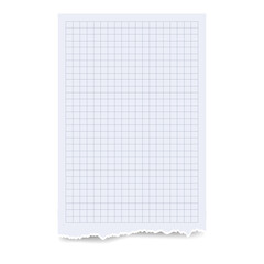 Realistic blank gridded note paper ripped out notebook isolated on white background. Vector illustration.