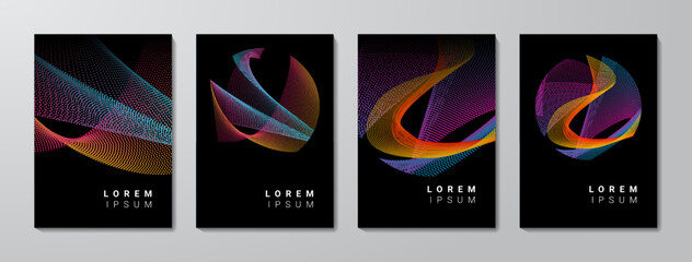 Abstract dots cover page layouts. Gradient colorful wave shape. Party music poster templates.