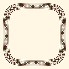 Greek key pattern, rounded square frame. Decorative ancient meander, greece border ornament with repeated geometric motif. Vector EPS10.