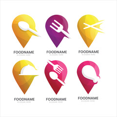 restaurant location pin logo design template set