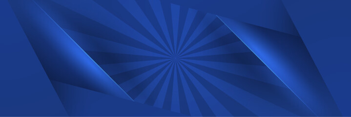 Obraz premium Blue abstract vector long banner. Minimal background with arrows and copy space for text. Social media cover and web banner template