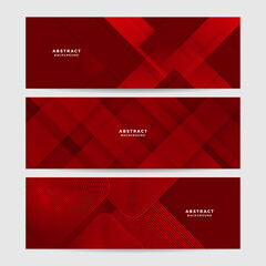 Fototapeta premium Modern red abstract vector long banner. Minimal background with waves arrows geometric shapes and copy space for text. Social media cover and web wide banner template