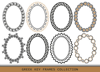 Ancient Greek oval frames patterns, set of antique borders from Greece