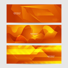 Modern orange yellow abstract vector long banner. Minimal background with waves arrows geometric shapes and copy space for text. Social media cover and web wide banner template