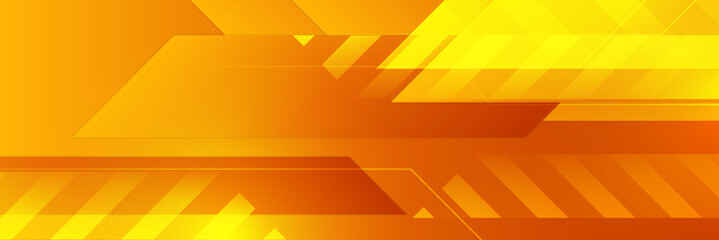 Modern orange yellow abstract vector long banner. Minimal background with waves arrows geometric shapes and copy space for text. Social media cover and web wide banner template