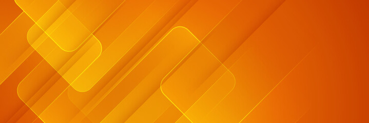 Modern orange yellow abstract vector long banner. Minimal background with waves arrows geometric shapes and copy space for text. Social media cover and web wide banner template