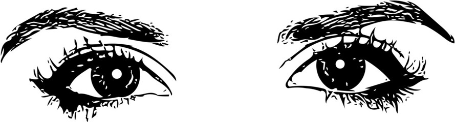 Black and white vector illustration of closed set eyes