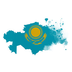 Sublimation background country map- form on white background. Artistic shape in colors of national flag. Kazakhstan