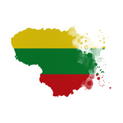 Sublimation background country map- form on white background. Artistic shape in colors of national flag. Lithuania