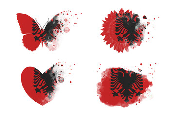 Sublimation backgrounds different forms on white background. Artistic shapes set in colors of national flag. Albania