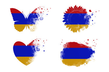 Sublimation backgrounds different forms on white background. Artistic shapes set in colors of national flag. Armenia