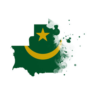 recommend clip art: Sublimation background country map- form on white background. Artistic shape in colors of national flag. Mauritania