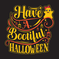 Happy Halloween t shirt design with Halloween elements or Hand drawn Halloween typography design