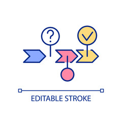 Logical thinking process RGB color icon. Studying and solving problem. Decision making. Logical reasoning. Isolated vector illustration. Simple filled line drawing. Editable stroke. Arial font used
