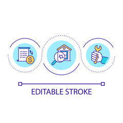 Building damage assessment loop concept icon. Home insurance policy abstract idea thin line illustration. Damaged property evaluation. Isolated outline drawing. Editable stroke. Arial font used