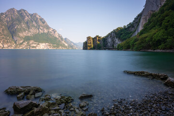 Awesome view of mountains and lake iseo from Riva di Solto,long exposure photo, Baia dal...
