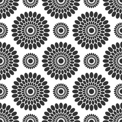 Seamless african fashion vector pattern with circles, round shapes. Black and white simple flat background.