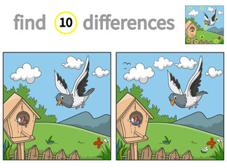 Find differences. educational game for children. vector illustration of pigeon family