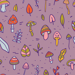 teenage seamless 70s retro mushroom pattern hippie