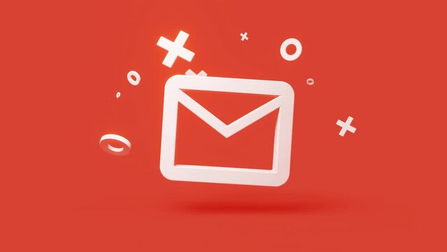 Mail 3d icon on a simple red background seamless animation loop