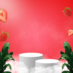circular podium background with leaf decoration for beverage or food products