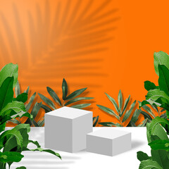 circular podium background with leaf decoration for coffee products