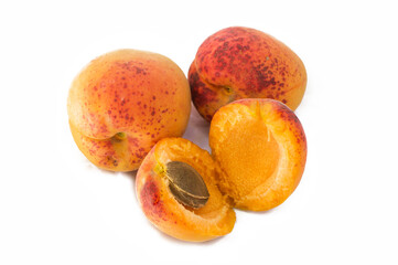 isolated fresh apricot half on white background.  Object for product packaging design and print for clothes, dishes, textiles.