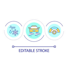Slippery road precaution loop concept icon. Road accident prevention. Extreme weather condition abstract idea thin line illustration. Isolated outline drawing. Editable stroke. Arial font used