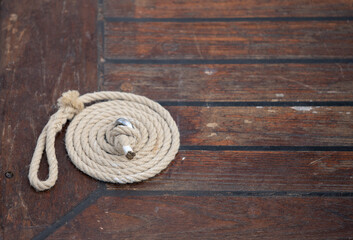coiled rope on the deck of a ship