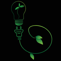 2d illustration green energy leaf bulb
