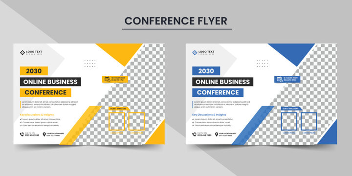 Creative Corporate Horizontal Business Conference Flyer Layout And Invitation Banner Template Design. Annual Corporate Business Workshop, Meeting, Training, Webinar Promotion Banner.