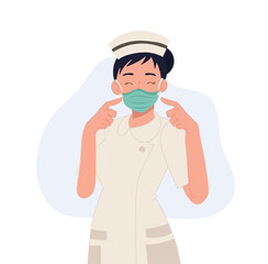 Female nurse wear masks. Flat vector cartoon illustration