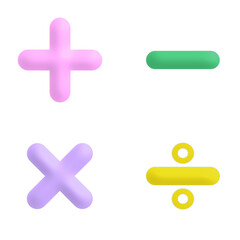 Math symbols plus,minus,divide,multiplication realistic  icon isolated on white background.