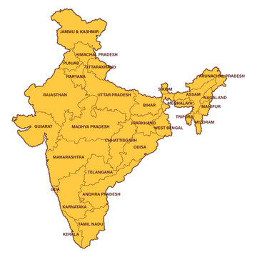 India Map With States Marking On Indian Political Map Vector Image.