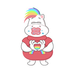 cartoon unicorn kissing, showing heart with handsunicorn